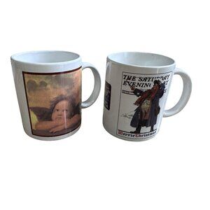 Two Ceramic Coffee Cups Mugs Saturday Evening Post & Angel
